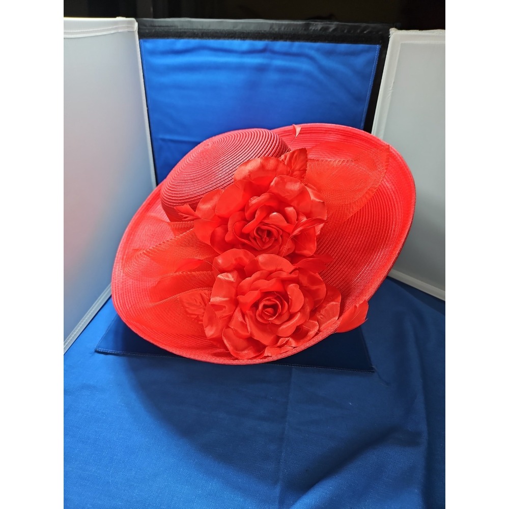 Wide Brim Church Derby Fascinator Hat Flowers Netting Betmar Luxury Vintage 80s